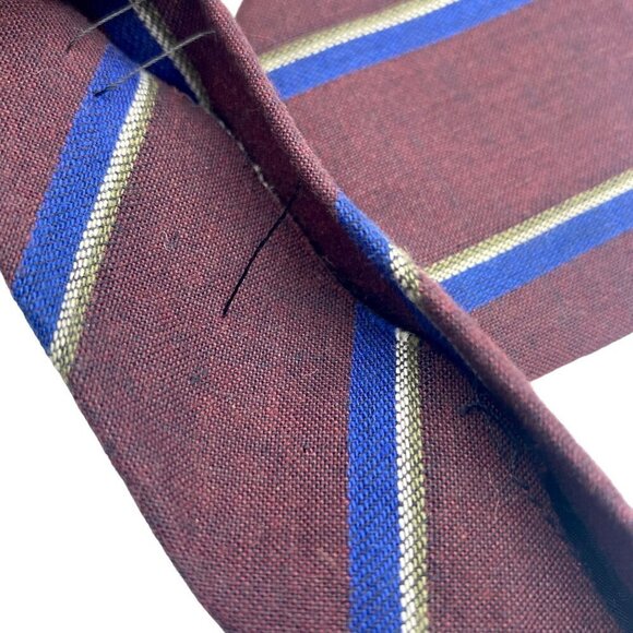 ETRO Vintage  Mens Necktie Cotton Burgundy Red Stripe Narrow Tie - Picture 7 of 8